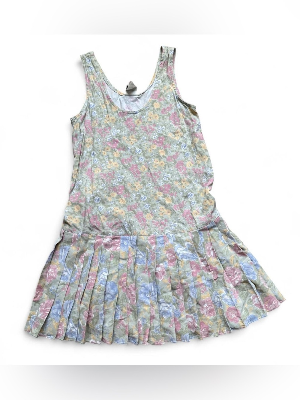 Vintage 80s Knapp Studio Pastel Floral Drop Waist Dress